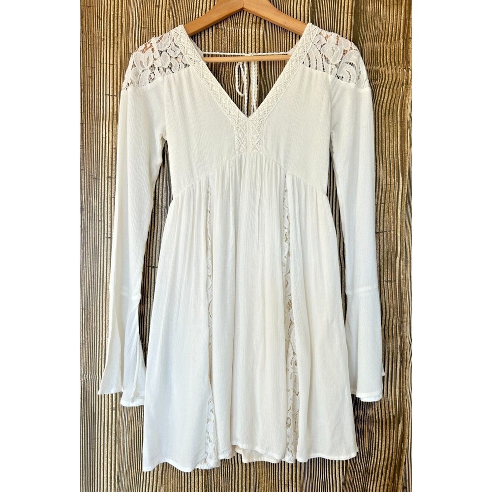 Abercrombie & Fitch Ivory Lace Babydoll Dress Boho Festival Fairy Deep V Size XS